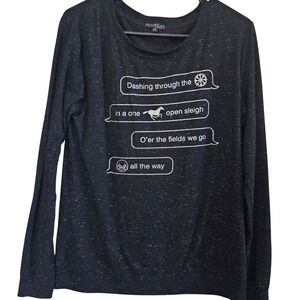 Fifth Sun Womens Christmas Text Message Graphic Long Sleeve Top Black Medium